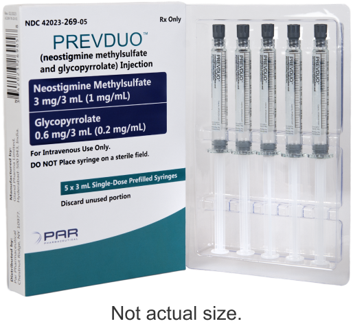 Prevduo (neostigmine methylsulfate and glycopyrrolate) Injection packaging and syringe tray